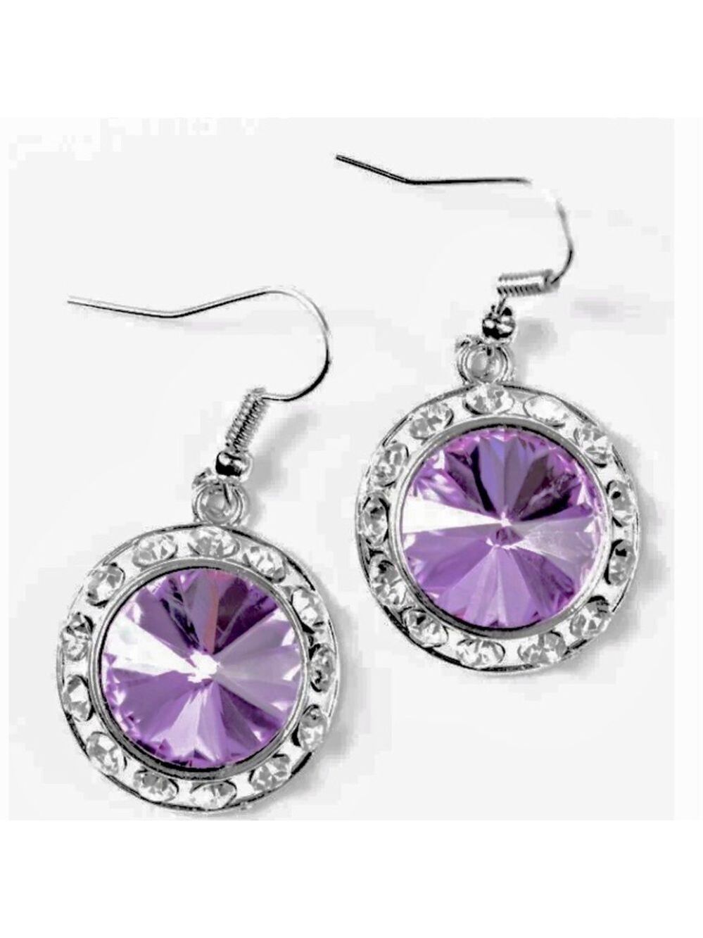 NWT Paparazzi Lavendar Amethyst Coloured Rhinestone Silvertone Earrings Prom